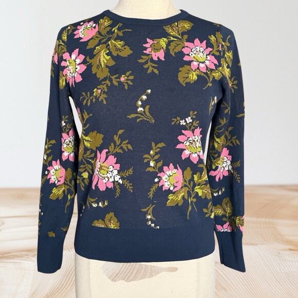 Ann Taylor Floral Crewneck Sweater Womens Sz S Pullover Top Knit Long Sleeves - Picture 1 of 8